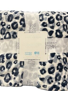 Deborah Connolly Gray, Black and White Animal Print Queen Blanket 90”x90”